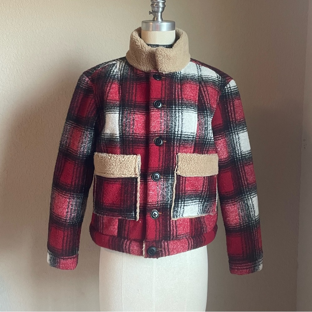 THE MIRANDA PLAID BARN JACKET IN RED/BLACK BY NSF